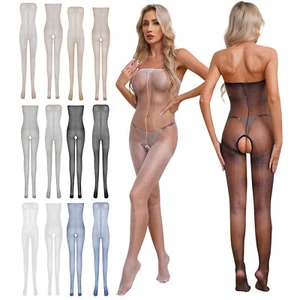 Womens Pantyhose Tights Bodysuit Crotchless Tempting Open Crotch Jumpsuit Adult - Picture 1 of 80