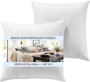 Set of 2-20X20 Throw Pillow Inserts-Down Feather Pillow Inserts-White - Picture 1 of 3
