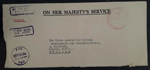1965 Fiji OHMS Air Mail Official Treasury cover w Postage Paid cancel sent to UK - Picture 1 of 3