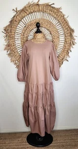 SEED Heritage Women’s Jersey Splice Midi Dress Size L Puff Sleeve Natural Tones - Bild 1 von 13