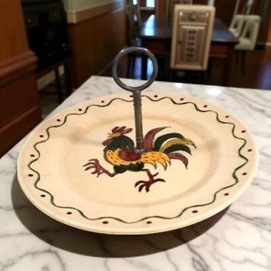 Poppytrail Tidbit Tray California Red Rooster Chicken 10" Pottery 1 Tier Metlox - Picture 1 of 7