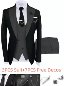 New Men's Suits 3 Pieces Groom Bestman Slim Fit Wedding Prom Party Tuxedo Elega - Picture 1 of 27