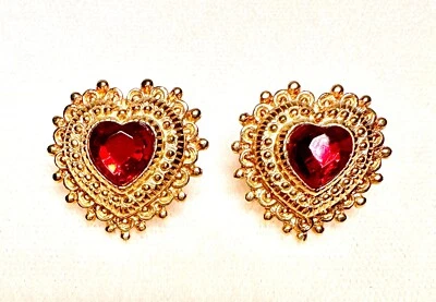 复古雅芳红色心形耳钉金色 — 第 1/3 张图片