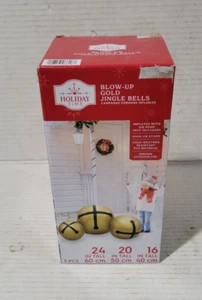 Holiday Time 3 pc Blow Up Gold Jingle Bells Christmas Yard Decorations - Picture 1 of 4