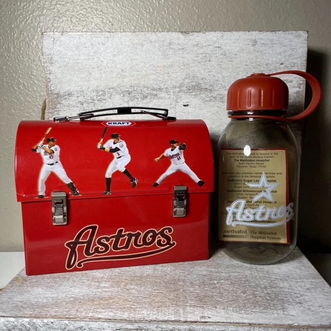 Vintage Kraft Houston Astros Lunch Metal Tin & Plastic Water Bottle Brand New Cover