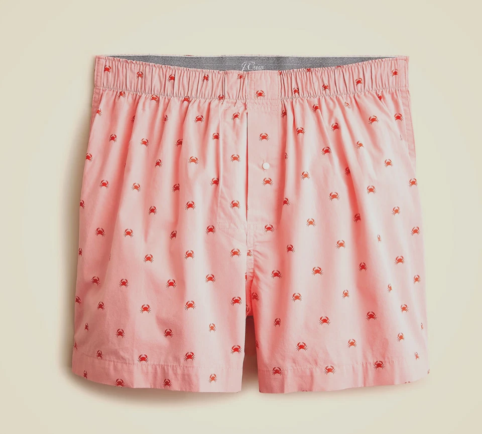 NWT J.Crew Men's MEDIUM Crabby Guy Crabs 100% Cotton Poplin Woven Peach Red - Image 1 of 1