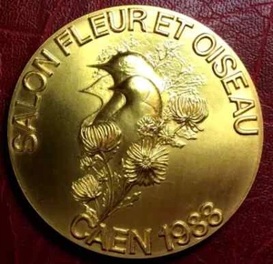 Ausstellung Salon des Fleurs et des Oiseaux CAEN 1988 Medaille vergoldet - Bild 1 von 3