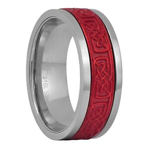 Red Celtic Spinner Ring Mens Womens Stainless Steel Stress Reliever Viking Band