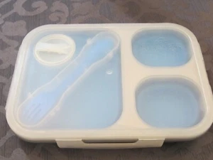 ECO Smart Planet Collapsible Silicone 3-Compartment Lunch Box-Blue w/utensil - Picture 1 of 7