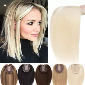 Women 100% Remy Human Hair Topper Toupee Hairpiece Wigs Clip In Silk Base Wiglet - Picture 1 of 41