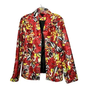 Chaqueta Blazer Sara Isabella Mujer Talla Grande Rosa Floral Amarillo Rojo Frente Abierto - Imagen 1 de 7