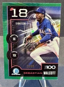 2025 Bowman Sebastian Walcott Bowman Top Prospects ##BTP-18 rifrattore verde /99 - Foto 1 di 2