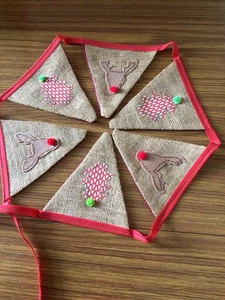 Christmas Hessian Felt Reindeer Tree 🌲 Fabric Christmas Bunting 2 Metres Sale! - Picture 1 of 2