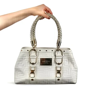 Gianni Versace weiße gesteppte Lederhandtasche mit goldenen Beschlägen & geflochtenem Griff - Bild 1 von 11