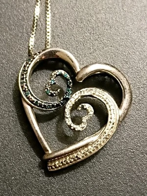 Pingente/corrente de 18 polegadas Jane Seymour prata esterlina coração aberto JWBR diamante azul - Imagem 1 de 4