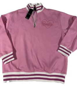 Barbie Damen rosa weiß 1/4 Zip Pullover Sweatshirt Oberteil Sweater Gr. L - Bild 1 von 7