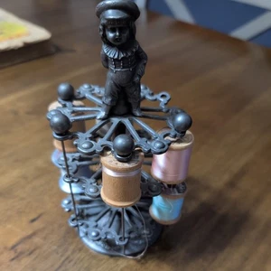 VINTAGE ANTIQUE RARE SPOOL HOLDER 12 SPOOLS W/ MAN ON TOP - Picture 1 of 3