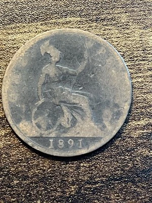 1891 UK United Kingdom Great Britain One 1 Penny Actual Coin TB2068* - Image 1 of 2