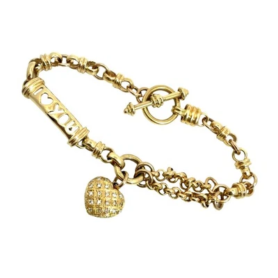 Brazalete de cadena de diamantes con dije de corazón I Love You de oro amarillo de 18 quilates de 6,5 pulgadas Foto 1 de 4