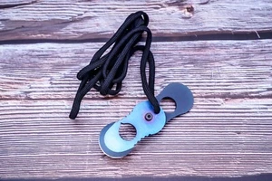 Custom Made Titanium Neck Knife, Blue Anodized W/Black Paracord - Picture 1 of 6