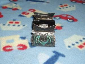 #454 Huge 106G Sterling Turquoise Zuni Thunderbird Watch Cuff - Bild 1 von 6