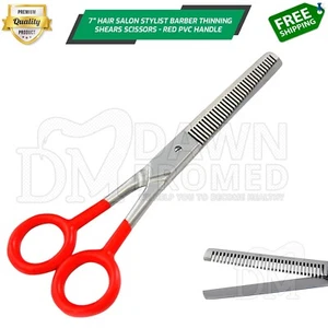 Hair Cutting Salon Scissors 7″ Thinning Shears With Red PVC Handles German Grade - Picture 1 of 6