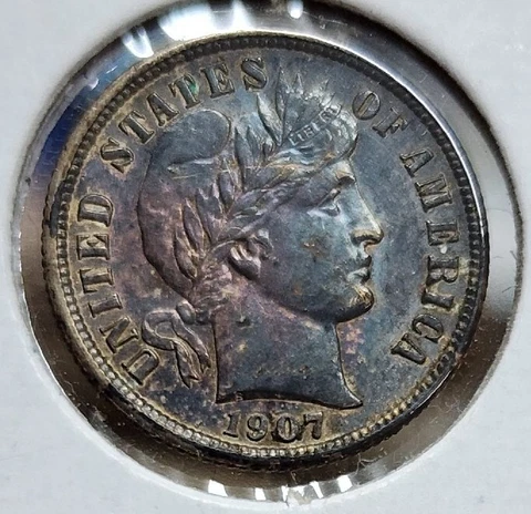 1907-S Barber Dime AU TONED Cover