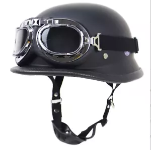 Matte Black Motorcycle Riding Open Face Half Helmet DOT Drop Down Harley Helmet- - Picture 1 of 6