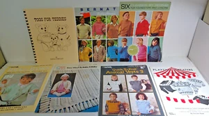 VTG Mixed Lot of 7 Knitting Pattern Books Bernat Togs for Teddy CM Leisure arts - Picture 1 of 4