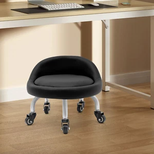 Modern Black Footrest Stool, Under Desk Foot Rest w/ 5 Universal Wheels NEW - Picture 1 of 19