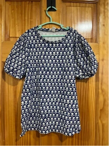 Little Girl Crew Cuts Blue and White Puff Sleeve Flower Puff Sleeve Blouse XL - Picture 1 of 3