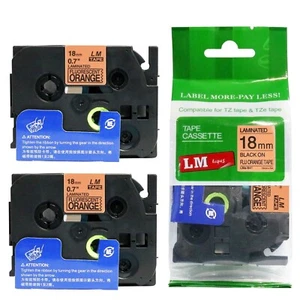 2/Pack 18 mm schwarz auf fluoreszierend orange P-touch Modell PT520, PT-520 Drucker - Bild 1 von 1