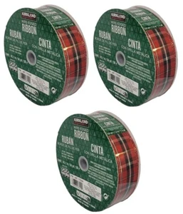 3Pack Kirkland Wire Edged Red Black Plaid with Silver Ribbon 50 yards X 1.5 inch - Picture 1 of 4