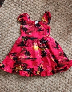 Girls Aloha Palm Tree  Ruffle Hem Cotton Red Sun Dress Kids Size 4  - Picture 1 of 5