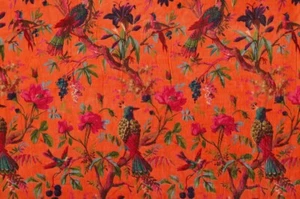 Luxury Soft Velvet Bird Print Fabric Indian Dress Sewing Upholstery  Fabric - Picture 1 of 3