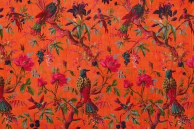 Luxury Soft Velvet Bird Print Fabric Indian Dress Sewing Upholstery  Fabric - Image 1 of 3
