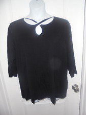 North Style Womens Solid Black w/ White Piping 3/4 Sleeves Crew Neck Top Size 1X