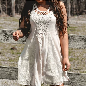 Ryu handmade crochet front swing dress cream large - Picture 1 of 6