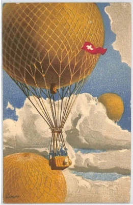 SWITZERLAND Postcard 1909 EARLY BALLOON POSTCARD *Gordon Benett* COLOUR PG243 - Image 1 of 4