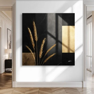 Leinwand Bild Natur Goldene Körner Schwarz Gold Modern Wandbild Deko 8083A - Bild 1 von 4