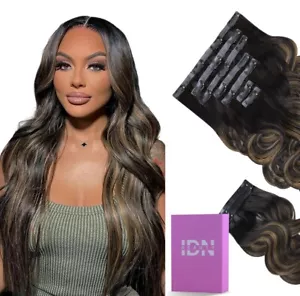IDN BEAUTY 14 in Seamless Clip In Hair Extensions Human Hair Body Wave 130g 9pcs - Picture 1 of 14