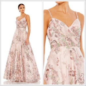 NWT Mac Duggal Floral Botánical Sequin Beaded A Line Gown Dress Pink Multi Sz 4 - Picture 1 of 21