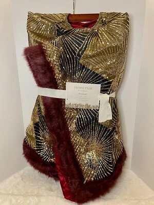 "Falda de árbol Trimsetter by Dillards cuadrada dorada secuencia imitación piel 60"" nueva" Foto 1 de 4