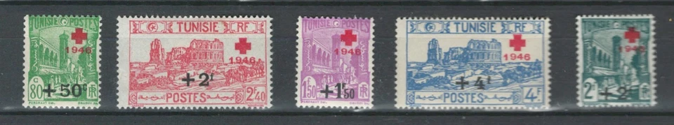 TUNISIA FRENCH AFRICA RED CROSS CURRENCY OVERPRINT  SET MH STAMPS LOT (TUNI 620) - Image 1 of 1
