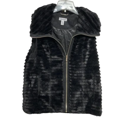 Chaleco Calvin Klein Mujer Mediano Imitación Piel Cremallera Completa Chaqueta Sin Mangas Nuevo Sin Etiquetas Foto 1 de 4