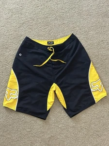 Y2K Fox Racing Board Shorts Para Hombre Talla 32 Bañador Negro Amarillo Bolsillo 10” - Imagen 1 de 7