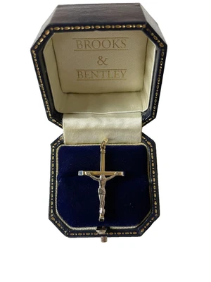 Gold Kreuz Kruzifix Anhänger 9kt Weiß- und Gelbgold Kruzifix Kreuzanhänger - Bild 1 von 4