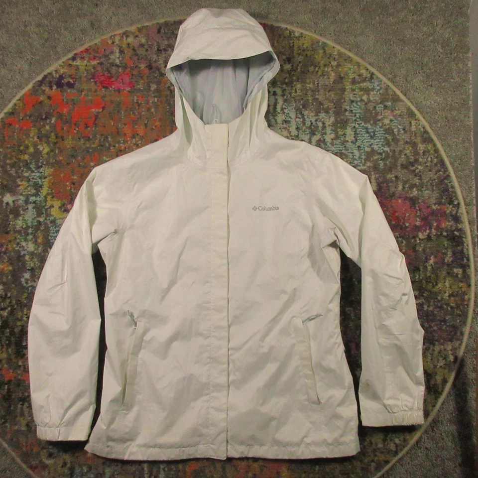 Chaqueta de Lluvia Columbia Omni Tech Para Mujer L Blanca Con Capucha Malla Forrada Costura Sellada Foto 1 de 4