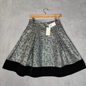 SB By Sachin & Babi Skirt Women 8 Silver Leopard Metallic Velvet Trim A-Line NWT - Picture 1 of 14
