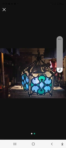 Gothic Wrought Iron 21" Blown Caged Blue Glass Hanging Lantern Light Electric Cover